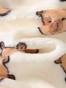 Cozy Pixies 2 件婴幼儿水豚和熊图案针织柔软圆领长袖运动衫和松紧腰厚裤套装，秋冬保暖室内服装 - 彩色 - 查看 10