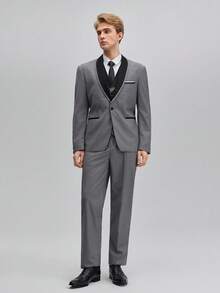 Men's 3 Pcs Shawl Collar Suits, Light Grey, Including Blazer, Waistcoat And Suit Pants, For Formal Business And Groom's Wedding, Old Money Suit With Dress Pants Spring To Summer - Light Grey - View 6