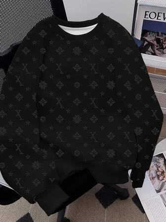 Manfinity Dauomo Men Allover Print Long Sleeve Casual Pullover Crew Neck Sweatshirt, Fall