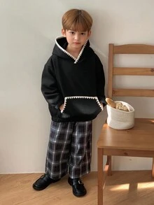 DAZY 男童撞色落肩长袖宽松卫衣 - 黑色 - 查看 11