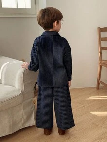 DAZY Young Boy Casual Striped Shirt And Pants Set - Navy Blue - View 6
