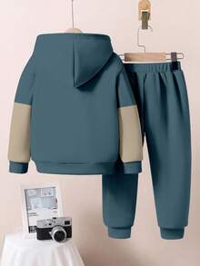 SHEIN Einfacher, lässiger, locker sitzender, bequemer, weicher Strick-Hoodie-Trainingsanzug für Baby-Jungen, geeignet für Herbst/Winter