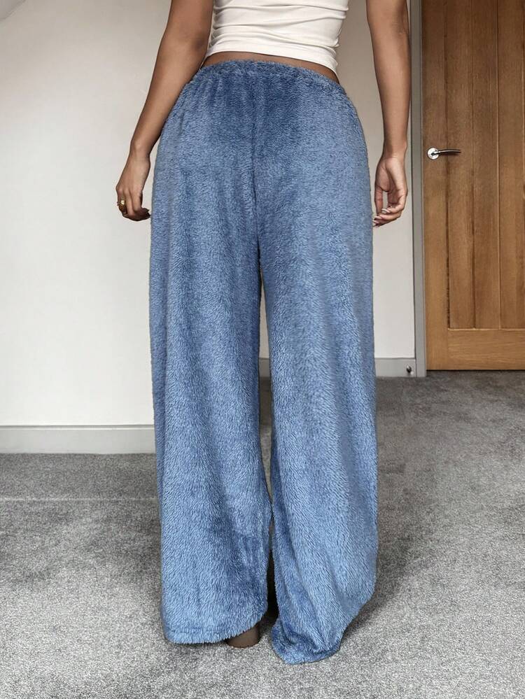 StreetHx Pantalones térmicos forrados de estilo casual academia "baddie" Y2K con bordado rojo y decoración, para mujer, color azul, para otoño/invierno - Azul - Ver 2