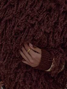 MUSERA Shaggy Fringe Knit Crew Neck Sweater Streetwear Cute Classy Casual Sexy Going Out Fall Autumn Toffee Evening Party Elegant   Spring