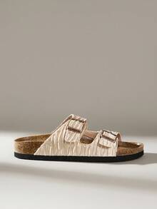 Solecia 女士时尚平底凉鞋，夏季沙滩度假户外拖鞋 - 香檳色 - 查看 1