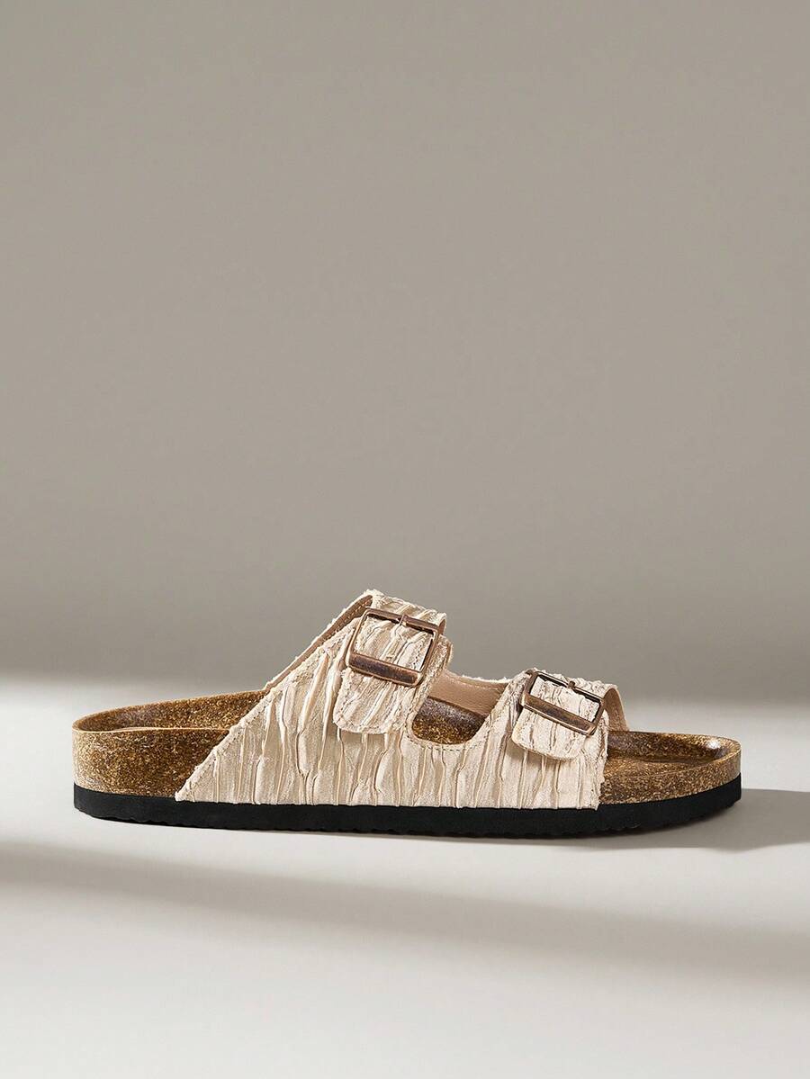 Solecia 女士时尚平底凉鞋，夏季沙滩度假户外拖鞋 - 香檳色 - 查看 1