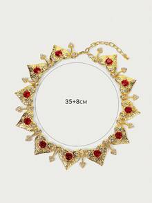 Glisma 18K镀金优雅复古方晶锆石心形吊坠项链 - 紅色 - 查看 7