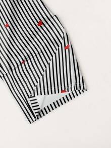 INAWLY Bộ 2 áo thun thêu hình trái tim và quần sọc thời trang mùa hè cho nữ - màu đen - Xem 7