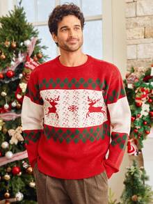 Manfinity BRENVOR Men's Christmas Element Pattern Crew Neck Long Sleeve Pullover Sweater, Loose Fit Knitted Jumper, For Fall Winter, New Year Glamour - Multicolor - View 8