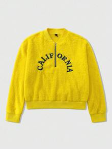 ROMWE MEN Street Life Men's Embroidered Half-Zip Pullover Sweatshirt, Suitable For Autumn/Winter - Yellow - View 4