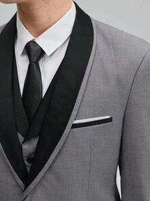 Men's 3 Pcs Shawl Collar Suits, Light Grey, Including Blazer, Waistcoat And Suit Pants, For Formal Business And Groom's Wedding, Old Money Suit With Dress Pants Spring To Summer - Light Grey - View 9