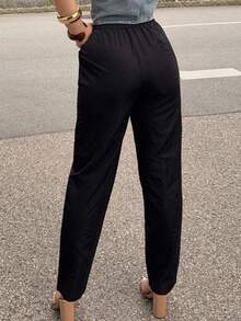 Jeta Ari White Flowy Slim Fit Casual Straight Leg 7/8 Pants - Black - View 2