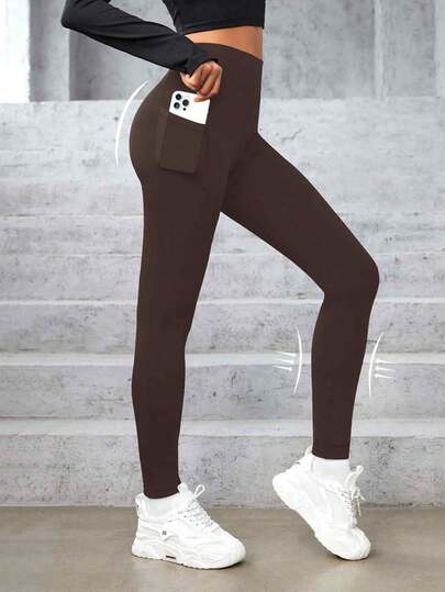 SHEIN 少女纯色口袋休闲运动裤