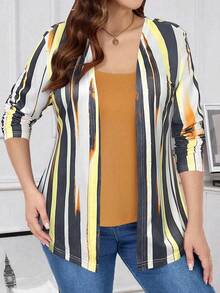 EMERY ROSE Plus Size Women's Spring/Summer 2 In 1 Striped Print Fall T-Shirt - Multicolor - View 5