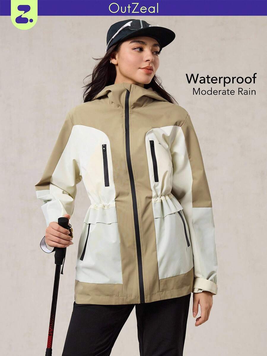 OutZeal Women Shell Jacket Hiking Camping Water-Resistant Windproof Drawstring Waist Multi Pocket Hooded Coat Outdoor Jacket Spring Fall - Multicolor - View 1