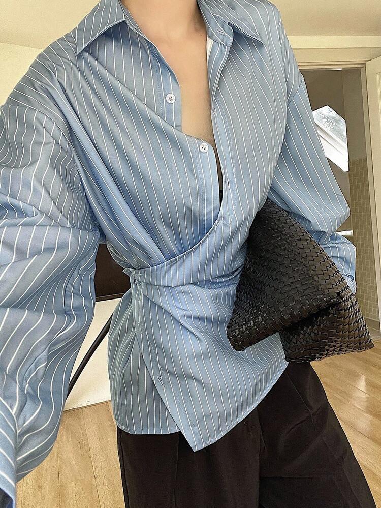 New Autumn Loose Casual Striped Business Casual Women Shirt Long Sleeve Top