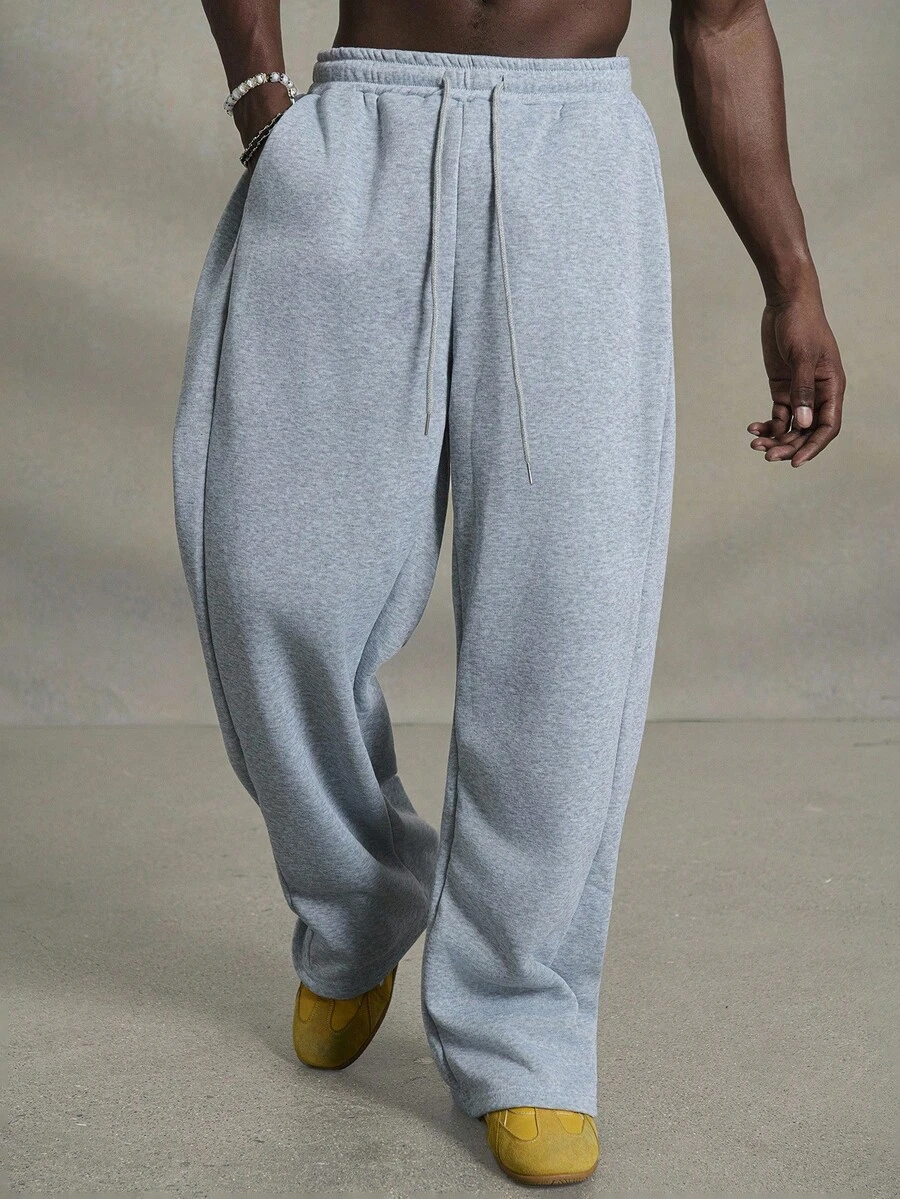 PAVTROS Loose Fit Men's Drawstring Waist Wide Leg Sweatpants Vacation Baggy Drawstring Sweatpants, For Husband, Boyfriend Gifts, Back To School - Light Grey - View 1