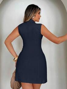Ladies' Autumn Elegant And Elegant Old Money Style Metal Starfish Button Dress - Navy Blue - View 2