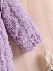 SHEIN 婴儿男女通用可爱毛绒兔耳连帽连体衣，秋冬季紫色婴儿外套连体衣，男女通用婴儿服装，中性婴儿服装 - 紫丁香色 - 查看 3