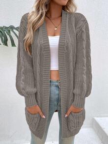 EMERY ROSE Áo khoác cardigan dệt kim dáng rộng, hở vai, tay dài, dành cho nữ, mùa thu/đông - Xám - Xem 6