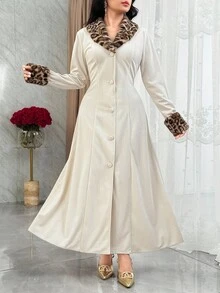 Feyla Women's Fashionable Commuter Leopard Print Patchwork Front Button Long Dress,Dresses For Women Elegant