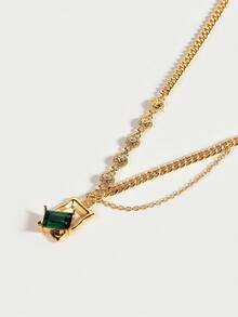 Glisma 18K Gold-Plated Green Crystal Necklace, Y2K Style/For Mom/Women/Girls, Suitable For Fall, Autumn, Winter, Festivals, Holidays, Vacations, Old Money, Halloween,Party,Night Club,Shopping,Vintage,PREMIUM,Zirconia,Rhinstone