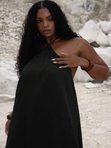 MUSERA 加大码露背飘逸长裙，可爱夏日度假优雅高贵场合假日装扮，性感曲线，派对狂欢长裙 - 黑色 - 查看 2