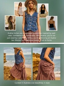 Aralina 秋冬西部波西米亚风纹理不对称拼接下摆长裙乡村音乐会 - 棕色 - 查看 6