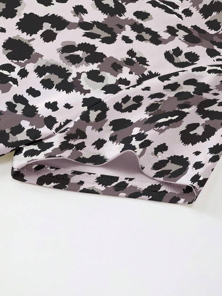 INAWLY T-shirt à manches courtes et col rond pour femme, imprimé léopard, coupe ajustée et mode - Multicolore - Voir 5