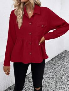 EMERY ROSE Chaqueta regular con volantes de fantasía casual para mujer - Rojo - Ver 5