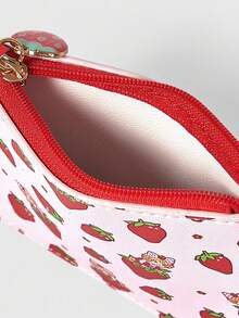 ROMWE Kawaii Monedero y tarjetero con estampado de fresas en todo el diseño - Rosa - Ver 5