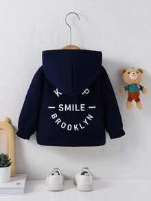 Abrigo reversible de manga larga con capucha, estilo deportivo casual de color contrastante, adecuado para salidas diarias, reuniones, deportes, otoño/invierno para bebé niño - Multicolor - Ver 2