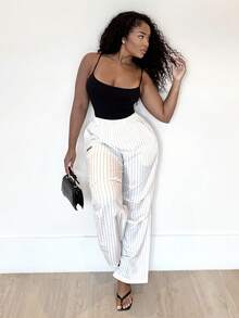 Alexandranx Women's Summer Streetwear Casual Basic Striped Wide Leg Sweatpants