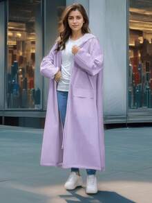 SHEIN Fashion Multifunctional Raincoat Long Full-Body Rainproof Rain Coat For Women Thickened Rain Coat Waterproof And Windproof Rain Poncho Multi Functional Raincoats Outdoor Activities Rain Wear Rain Jacket Cycling Traveling Climbing Rain Coat White Raincoat Pink Raincoat Purple Rain Gear Women's Outdoor Clothing ,Office,Household,Travel, Back