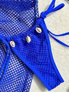 Swim SXY Summer Beach Women's Shell Decorated Textured Bikini Set - Royal Blue - View 10