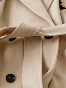 SHEIN Clasi Elegant Casual Daily Colorblock Navy Collar Mid-Length Plus Size Overcoat - Apricot - View 3