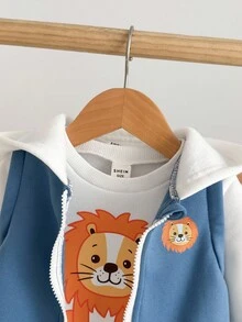 SHEIN 3pcs Toddler Boys Casual Long Sleeve Top, Sleeveless Jacket And Pants Set Fall Winter - Multicolor - View 4