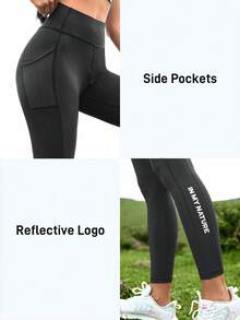 In My Nature 女士纯色高腰字母印花口袋休闲户外紧身裤徒步旅行女装