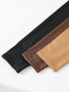 SHEIN 3pcs/Set Young Girl Skinny PU Leather Leggings, Black/Brown/Apricot, Buy 1 Get 2, Sister Matching Autumn/Winter Fall For Fall PU Tight Pants Black Pants Leather Pants 5t Pants Cheap Leggings Pants - Multicolor - View 3