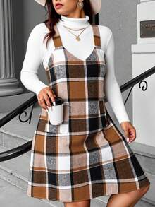 Calvaya Vestido casual xadrez plus size para outono e inverno - Multicolorido - Ver 4