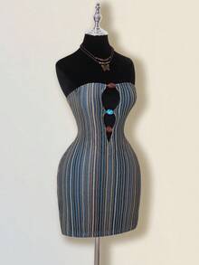 SHEIN ICON Robe mini crochetée de festival, bandeau, tenue de plage hippie bohème, découpée, d'été, pour club de plage, crop top sans bretelles, tricotée, tenue de vacances et de villégiature - Multicolore - Voir 7