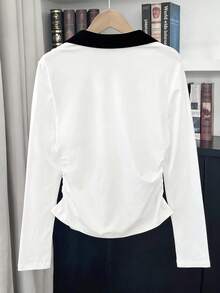 Franclia Camiseta de manga larga ajustada con cuello de contraste de color, otoño - Multicolor - Ver 2