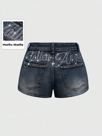 Grunge Punk Shorts vaqueros de talle bajo con decoración de strass, estilo vintage punk, Y2K, para festivales de música, sexy