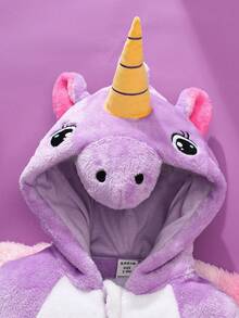 SHEIN 新生儿独角兽渐变色毛绒长袖连体衣，带 3D 刺绣帽子、翅膀和尾巴，婴儿装