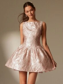 Enchnt 这款浪漫的粉金花卉提花无袖公主风迷你连衣裙，是秋冬季节的完美之选。它时尚优雅，适合派对、约会、节日、毕业典礼、办公室郊游、万圣节、圣诞节等各种场合。它是女士秋季连衣裙、秋季套装、秋季套装、嘉年华、新年庆祝活动和其他节日的理想之选。 - 粉色 - 查看 4