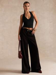 SHEIN BAE 女士性感纯色露背吊带上衣，夏季 - 黑色 - 查看 7