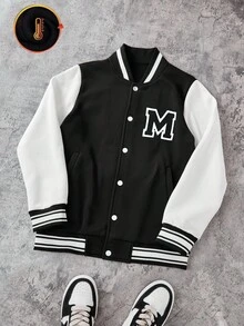 Boys' Baseball Jacket Bomber Coat, Spring/Autumn - Black - View 1