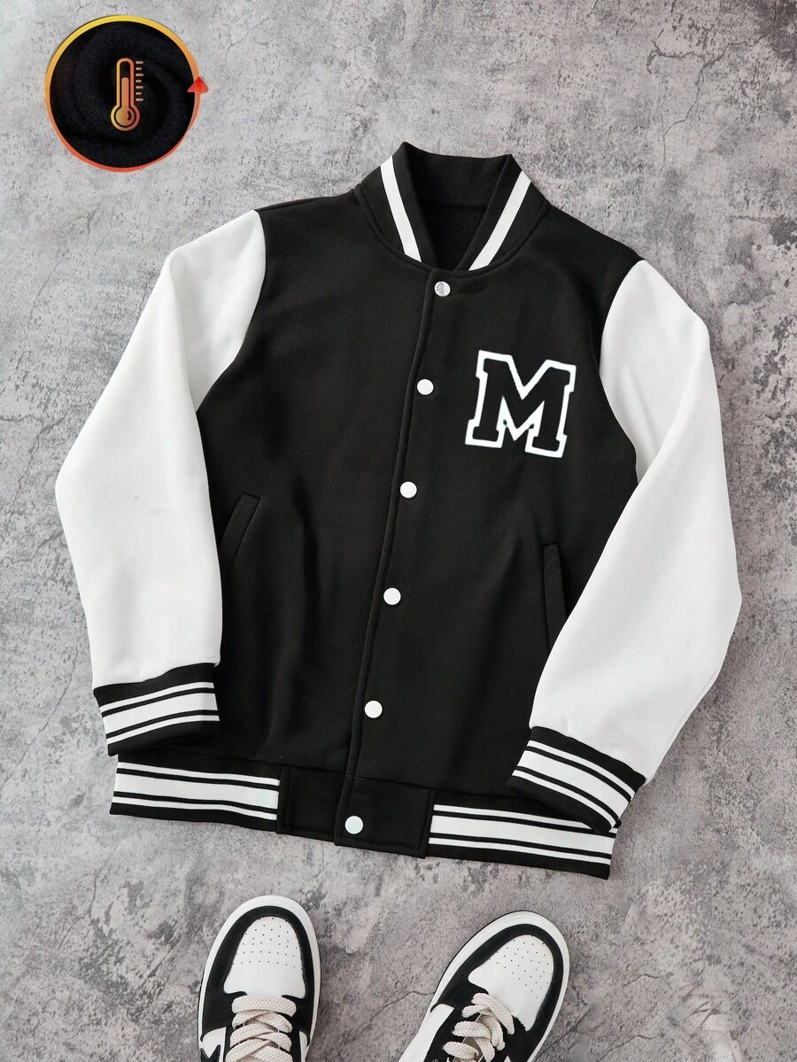 Boys' Baseball Jacket Bomber Coat, Spring/Autumn - Black - View 1