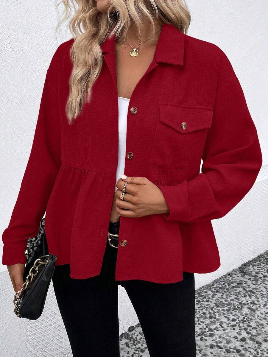 EMERY ROSE Chaqueta regular con volantes de fantasía casual para mujer - Rojo - Ver 1