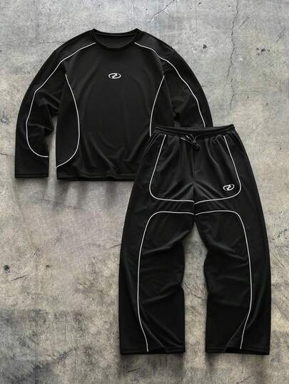 AXEPEAK 男士休闲圆领长袖上衣和长裤两件套，秋季服装